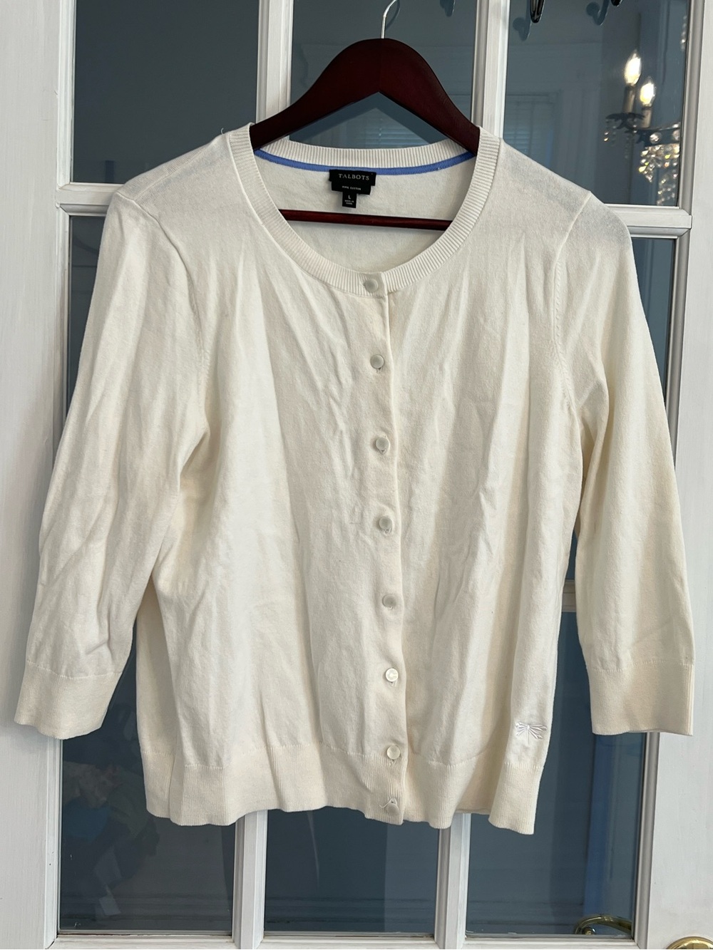 TALBOTS Women's White Pima Cotton Button Down Cardigan Sweater Size L